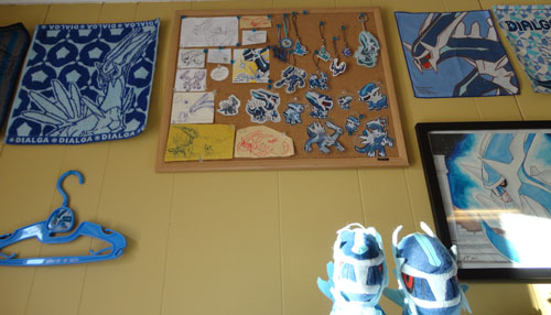 Pokemon Toys of Dialga on cork board